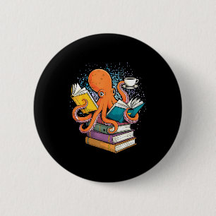 Badge Rond 5 Cm Pieuvre livre lecture lecteur océan drôle 