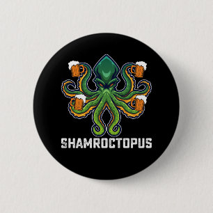 Badge Rond 5 Cm Pieuvre Shamroctopus Amoureux de la Saint-Patrick