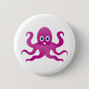 Badge Rond 5 Cm Pieuvre violette amusante