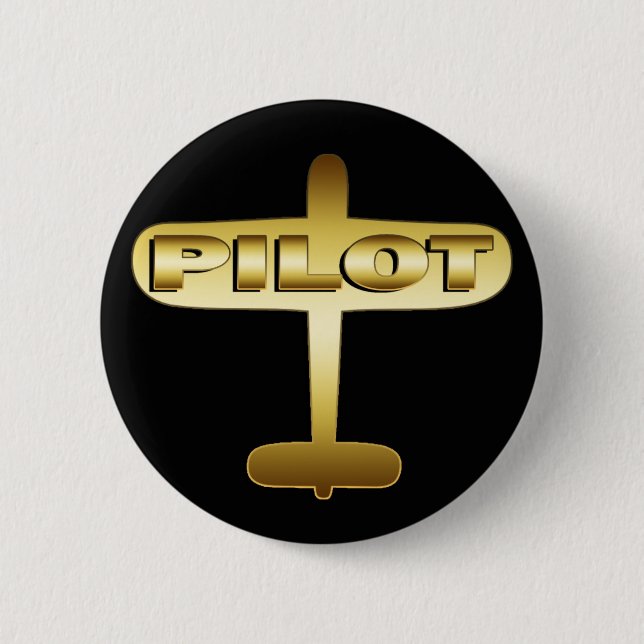 BADGE ROND 5 CM PILOTE D'AVION D'OR (Devant)