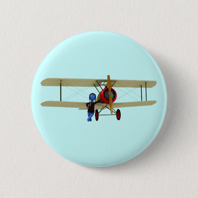Badge Rond 5 Cm Pilote et biplan (Devant)