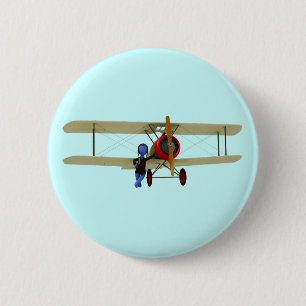 Badge Rond 5 Cm Pilote et biplan