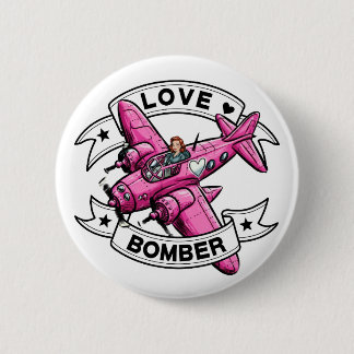 Badge Rond 5 Cm Pilote Love Bomber Rose