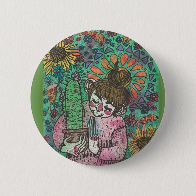Badge Rond 5 Cm Pin de fille de cactus (Devant)