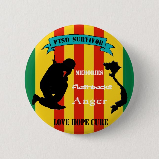 Badge Rond 5 Cm Pin de survivant du Vietnam PTSD (Devant)