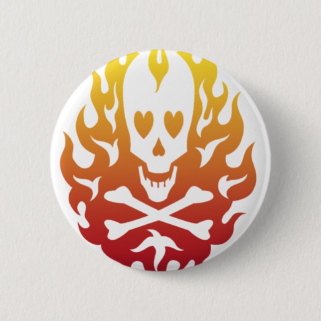 Badge Rond 5 Cm Pin flamboyant de crâne de coeur (Devant)