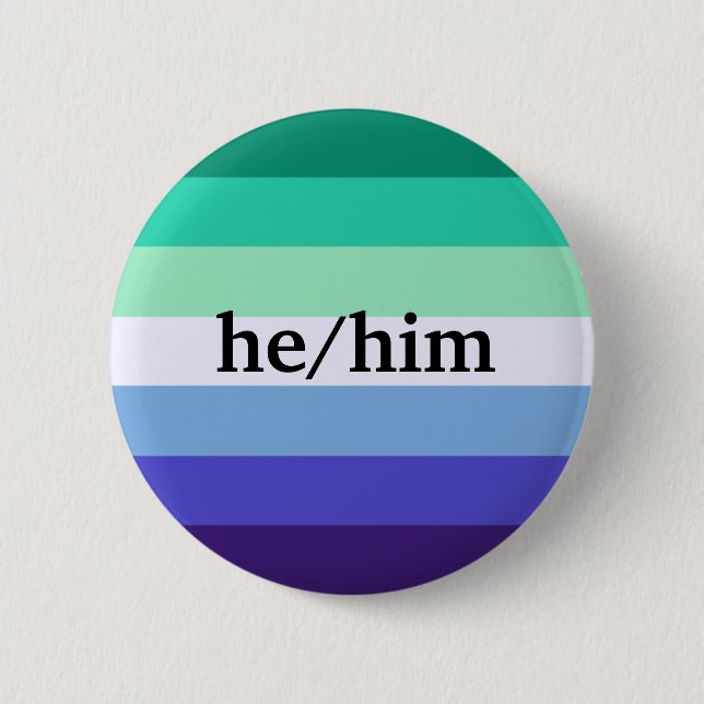 Badge Rond 5 Cm pin pronom Gay He/Him (Devant)