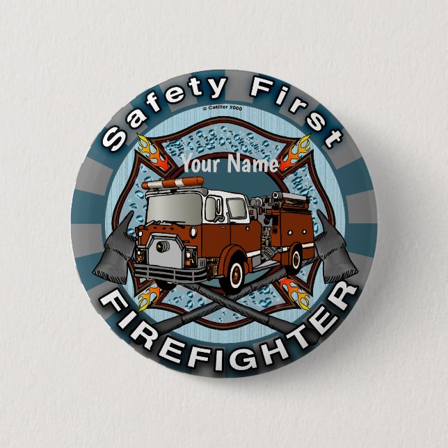 Badge Rond 5 Cm Pince de pompier Safety First (Devant)