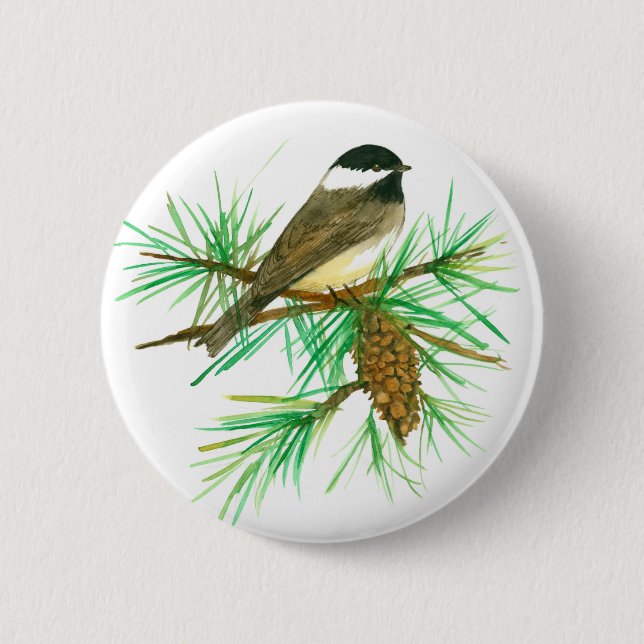 Badge Rond 5 Cm Pinecone d'aquarelle d'oiseau de poulet (Devant)