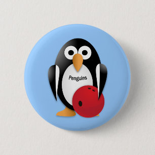 Badge Rond 5 Cm Pingouin avec bol de bowling
