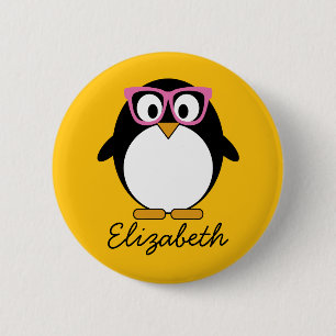 Badge Rond 5 Cm Pingouin de hippie - rose mignon de jaune de bande