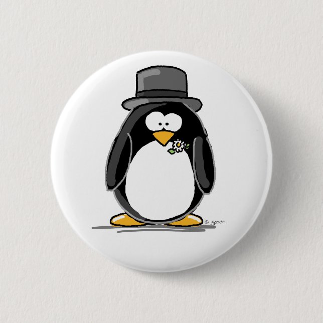 Badge Rond 5 Cm Pingouin de marié (Devant)