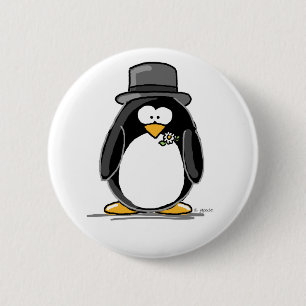 Badge Rond 5 Cm Pingouin de marié
