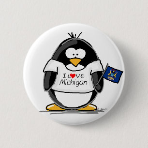 Badge Rond 5 Cm Pingouin du Michigan