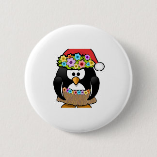 Badge Rond 5 Cm Pingouin hawaïen de Noël