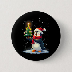 Badge Rond 5 Cm Pingouin mignon arbre de Noël Pyjama Filles Garçon