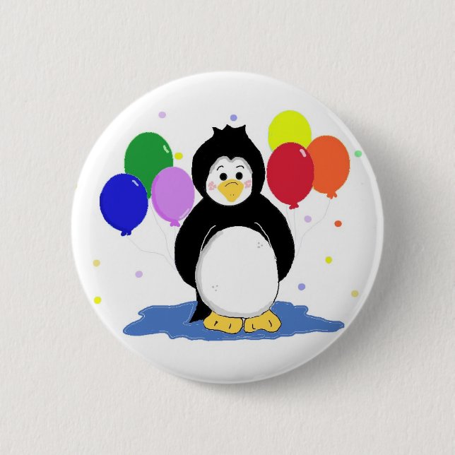 Badge Rond 5 Cm Pingouin mignon avec ballons de fête (Devant)