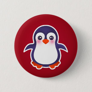 Badge Rond 5 Cm Pingouin mignon sur l'illustration rouge d'arrière