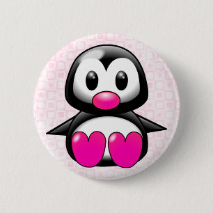Badge Rond 5 Cm Pingouin rose mou