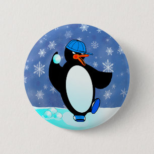 Badge Rond 5 Cm Pingouin vilain de base-ball