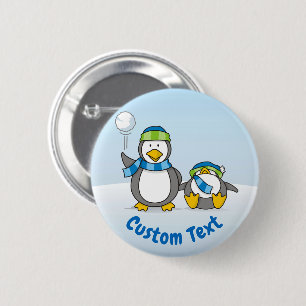 Badge Rond 5 Cm Pingouins à neige