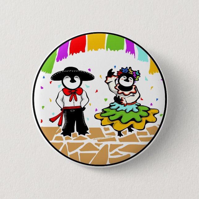 Badge Rond 5 Cm Pingouins Folklorico (Devant)