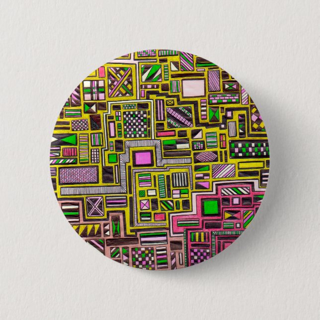 Badge Rond 5 Cm Pink and Yellow Geometric shapes pop art punk (Devant)