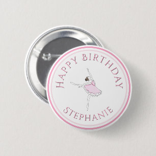Badge Rond 5 Cm Pink Ballerina Joyeuse fille d'anniversaire