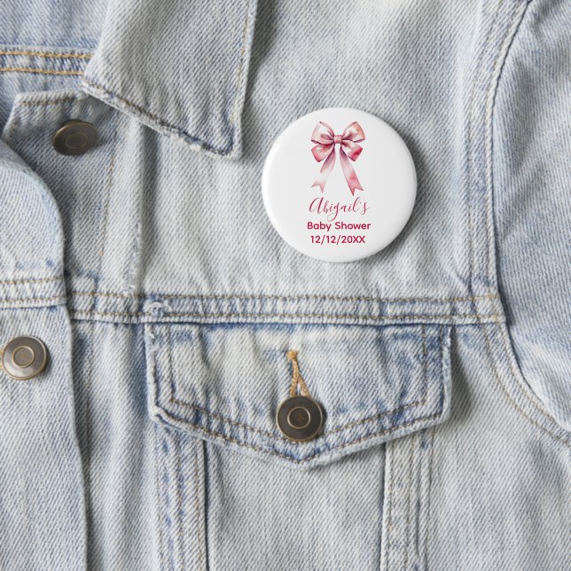 Badge Rond 5 Cm Pink Bow Coquette Girl Baby Douche (En situation)
