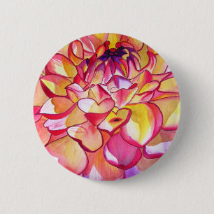 Badge Rond 5 Cm Pink Dahlia fleurs aquarelle art