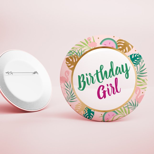 Badge Rond 5 Cm Pink, Green & Gold Watermelon Anniversaire tropica (Créateur téléchargé)
