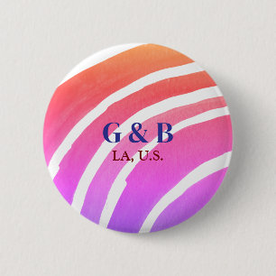 Badge Rond 5 Cm Pink jaune arc-en-ciel ajouter nom du couple place