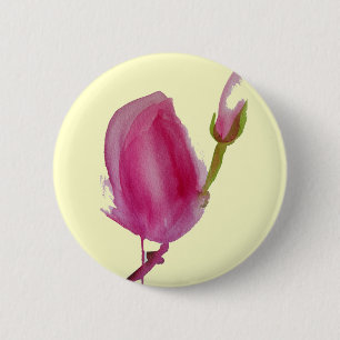 Badge Rond 5 Cm Pink magnolia watercolour flower art