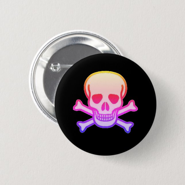 Badge Rond 5 Cm Pink Neon Skull bouton noir (Devant & derrière)