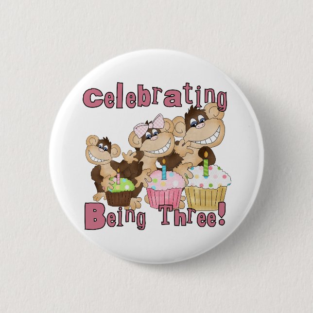 Badge Rond 5 Cm Pink Party Monkey 3e Anniversaire Tshirts et cadea (Devant)