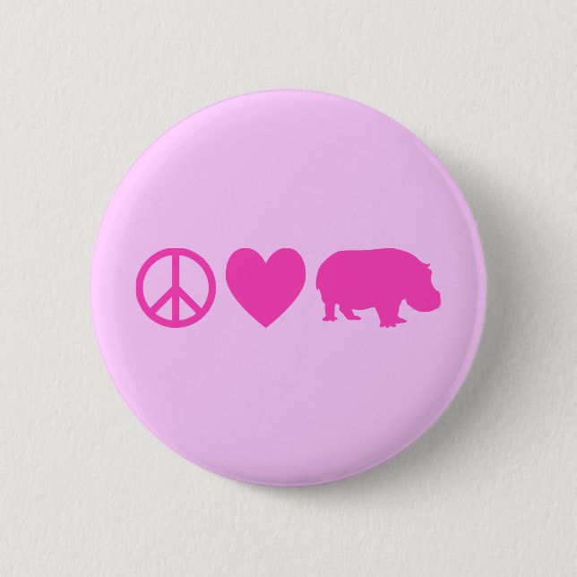 Badge Rond 5 Cm Pink Peace Love et Hippopotames (Devant)