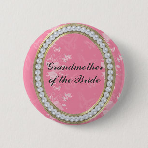 Badge Rond 5 Cm Pink, Perles, Papillons Bouton Grand-Mère