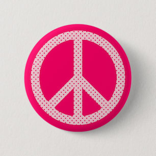 Badge Rond 5 Cm Pink Polka Dot Peace