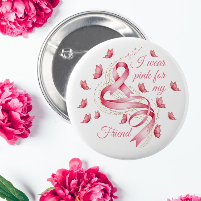 Badge Rond 5 Cm Pink Ribbon Sensibilisation au cancer du sein (I Wear Pink Butterfly Breast Cancer Awareness Ribbon Button)