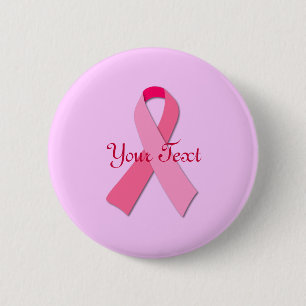 Badge Rond 5 Cm Pink Ribbon with Custom Text
