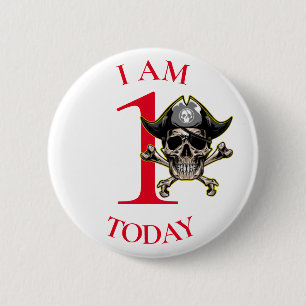 Badge Rond 5 Cm Pirate Crâne Croix Rouge Bones 1er anniversaire Bo