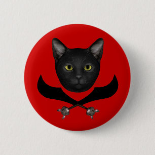 Badge Rond 5 Cm Pirate Drapeau Chat