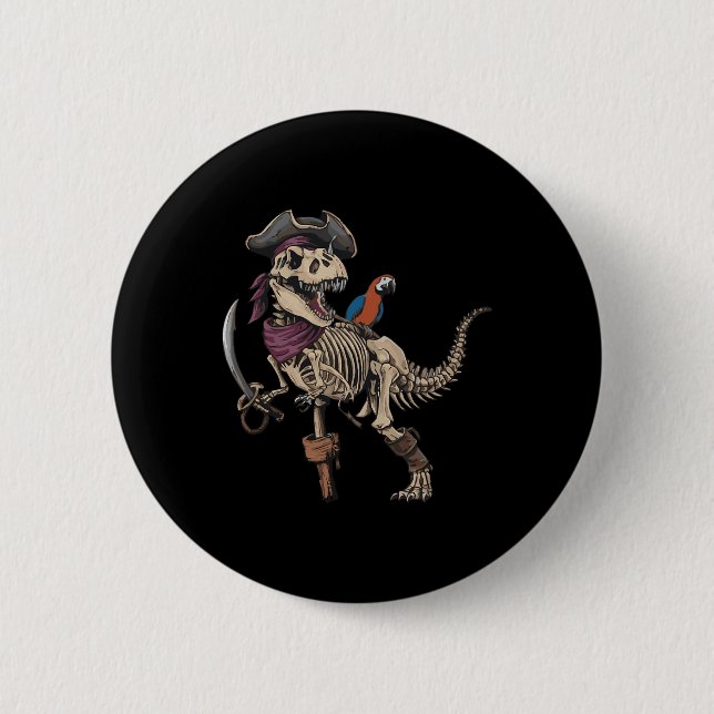 Badge Rond 5 Cm Pirate Squelette Dinosaure T Rex Drôle Tyrannosaur (Devant)