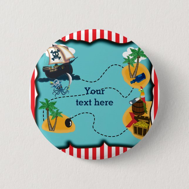 Badge Rond 5 Cm Pirate Treasure Map Anniversaire Party Pin BOUTON (Devant)