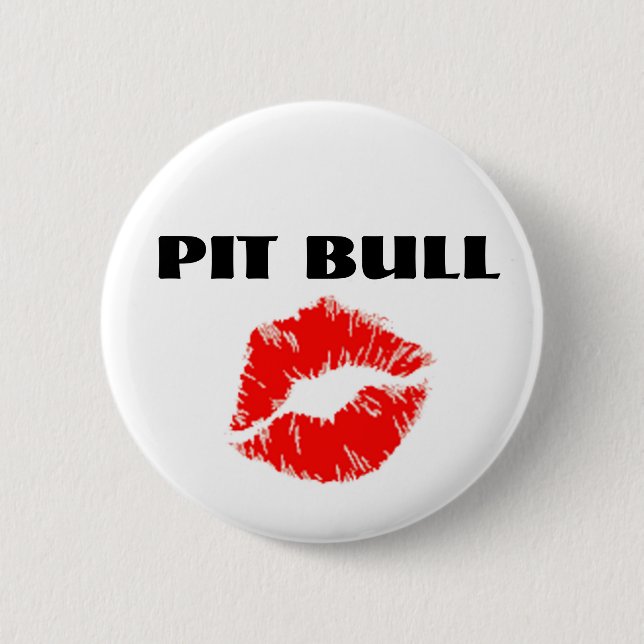 Badge Rond 5 Cm Pitbull avec le rouge à lèvres - L'ORIGINAL (Devant)