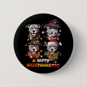 Badge Rond 5 Cm Pitbull Chien Hallothanksmas Halloween Thanksgivin
