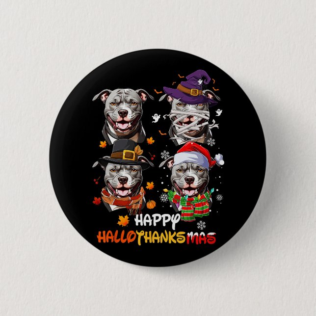Badge Rond 5 Cm Pitbull Chien Hallothanksmas Halloween Thanksgivin (Devant)