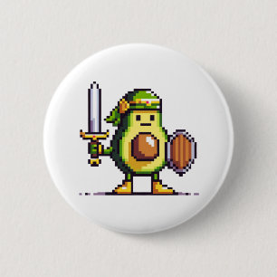 Badge Rond 5 Cm Pixel Avocado Warrior - 8 bits de personnage de je