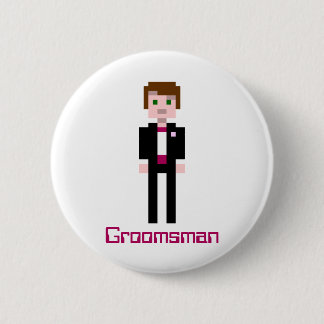 Badge Rond 5 Cm Pixel Groomsman - rouge foncé - coutume