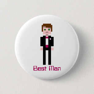 Badge Rond 5 Cm Pixel Groomsman - rouge foncé - coutume